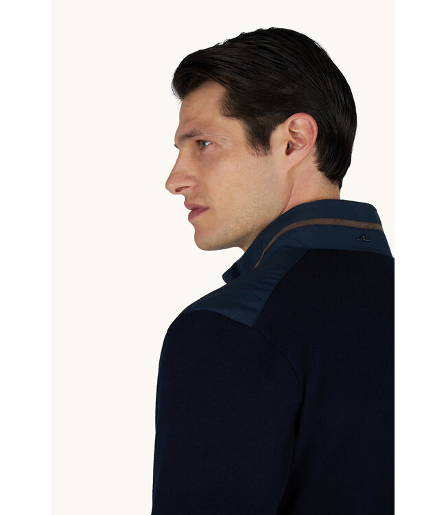 Paul & Shark Vest met Rits, Hybrid, Windstopper, Wol, Typhoon Platinum, Donkerblauw met Suede Accenten
