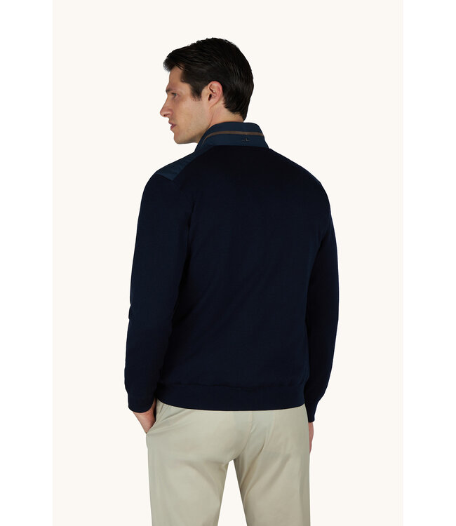 Paul & Shark Vest met Rits, Hybrid, Windstopper, Wol, Typhoon Platinum, Donkerblauw met Suede Accenten