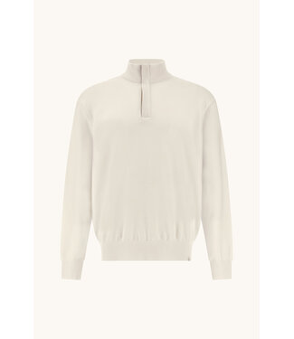 Paul & Shark Paul & Shark, Trui, Half-Zip, Merino Summer Wool, Snow White met Beige Alcantara Accenten