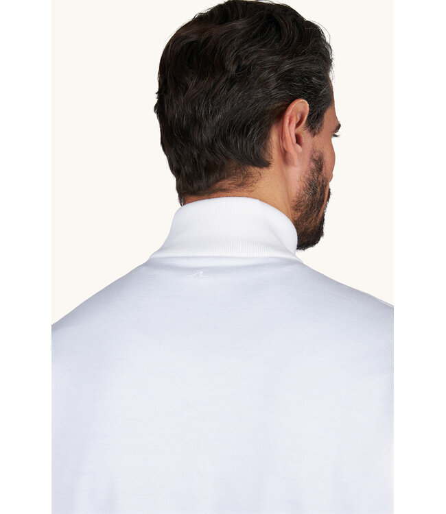 Paul & Shark Trui, Half-Zip, Merino Summer Wool, Snow White met Beige Alcantara Accenten