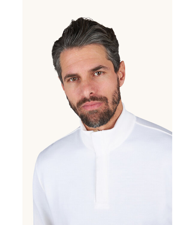 Paul & Shark Trui, Half-Zip, Merino Summer Wool, Snow White met Beige Alcantara Accenten