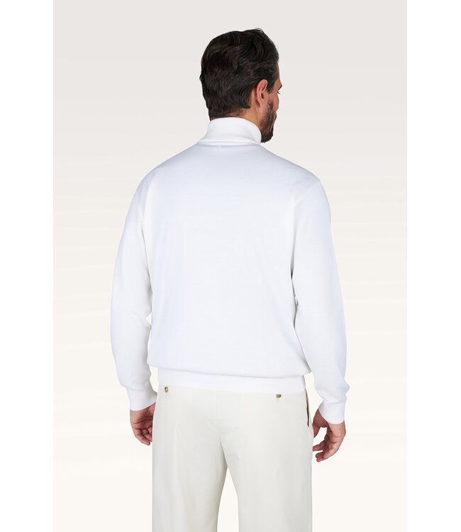 Paul & Shark Trui, Half-Zip, Merino Summer Wool, Snow White met Beige Alcantara Accenten