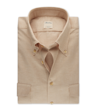 Stenstroms Stenstroms, Overhemd, Twill Katoen, Lange Mouw, Twee Borstzakken, Slimline, Beige Gemeleerd