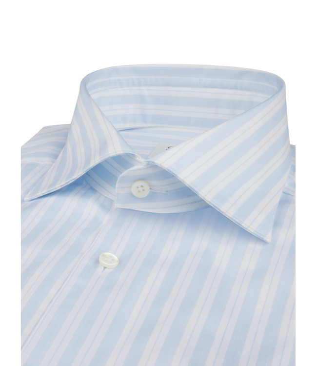 Stenstroms Overhemd, Lange Mouw, Twill Katoen, Kent Kraag, Wit, Lichtblauw, Gestreept, Regular Fit