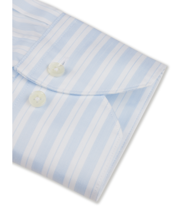 Stenstroms Overhemd, Lange Mouw, Twill Katoen, Kent Kraag, Wit, Lichtblauw, Gestreept, Regular Fit