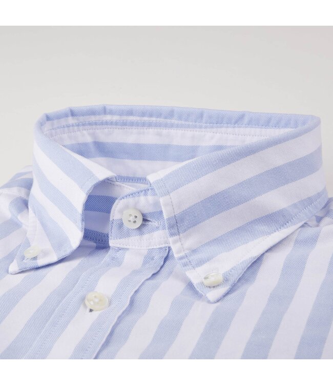Stenstroms Overhemd, Oxford Katoen, Wit, Lichtblauw, Lange Mouw, Regular Fit