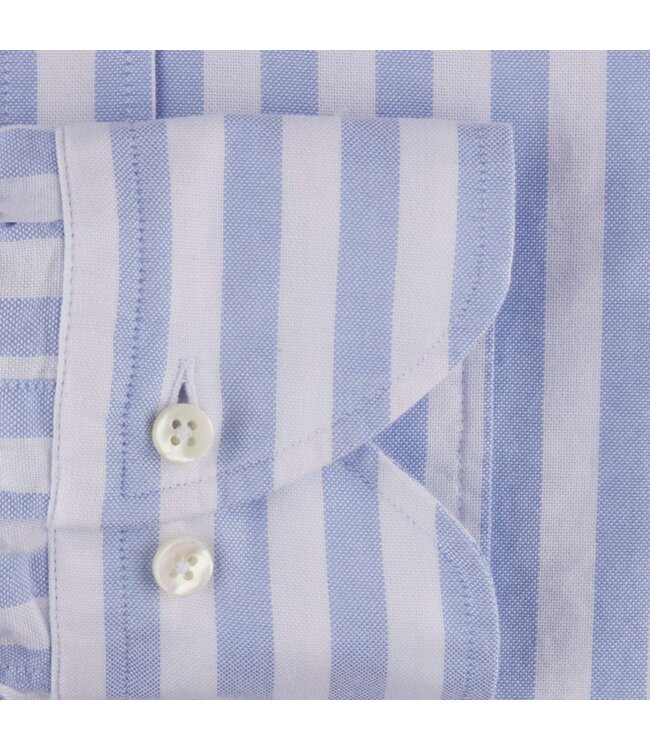 Stenstroms Overhemd, Oxford Katoen, Wit, Lichtblauw, Lange Mouw, Regular Fit