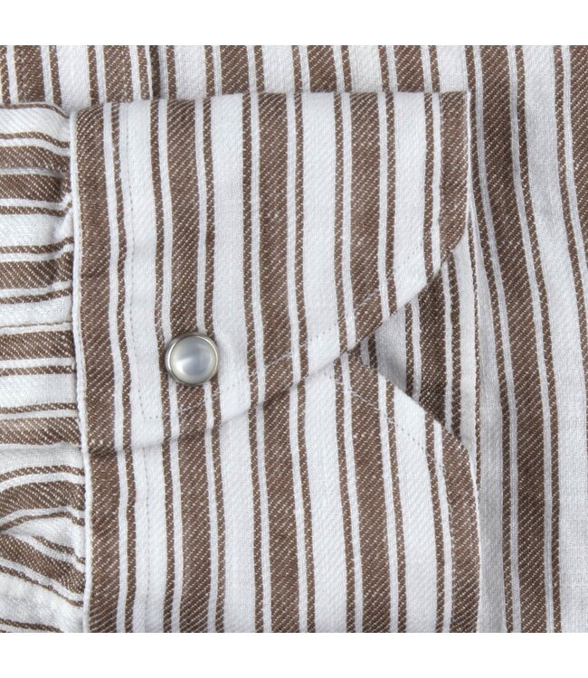 Stenstroms Linnen Overhemd, Lange Mouw, Drukknopen, Ecru, Bruin, Gestreept, Slimline