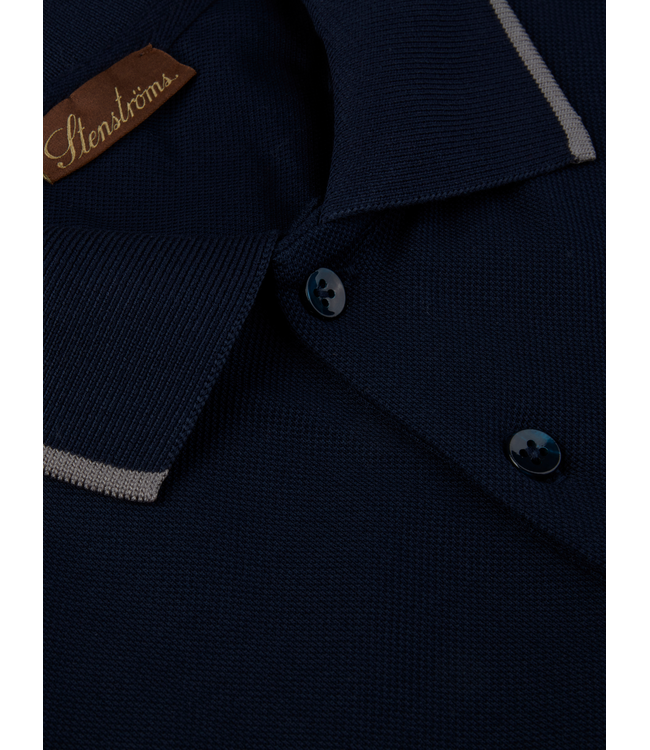 Stenstroms Polo, Katoen Pique, Lange Mouw, Donkerblauw