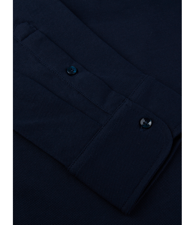 Stenstroms Polo, Katoen Pique, Lange Mouw, Donkerblauw