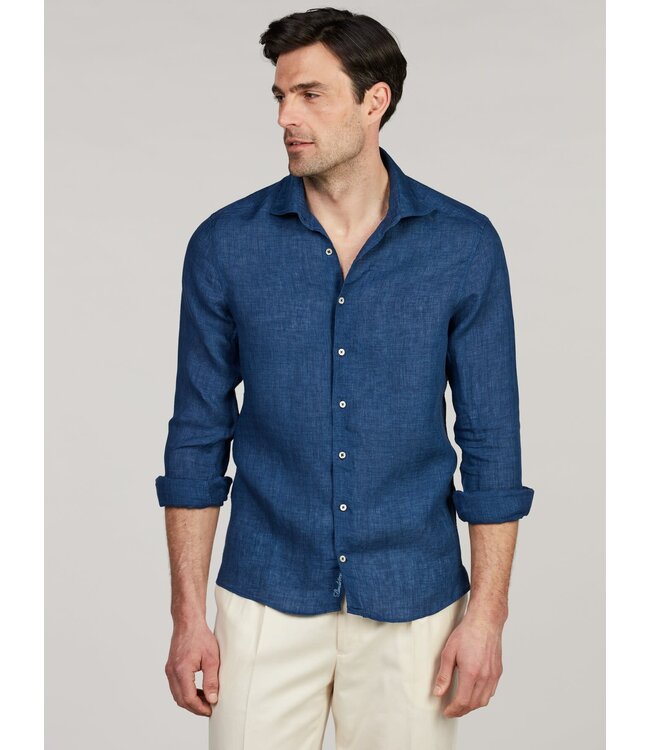 Stenstroms Overhemd, Linnen, Lange Mouw, Slimline, Blauw
