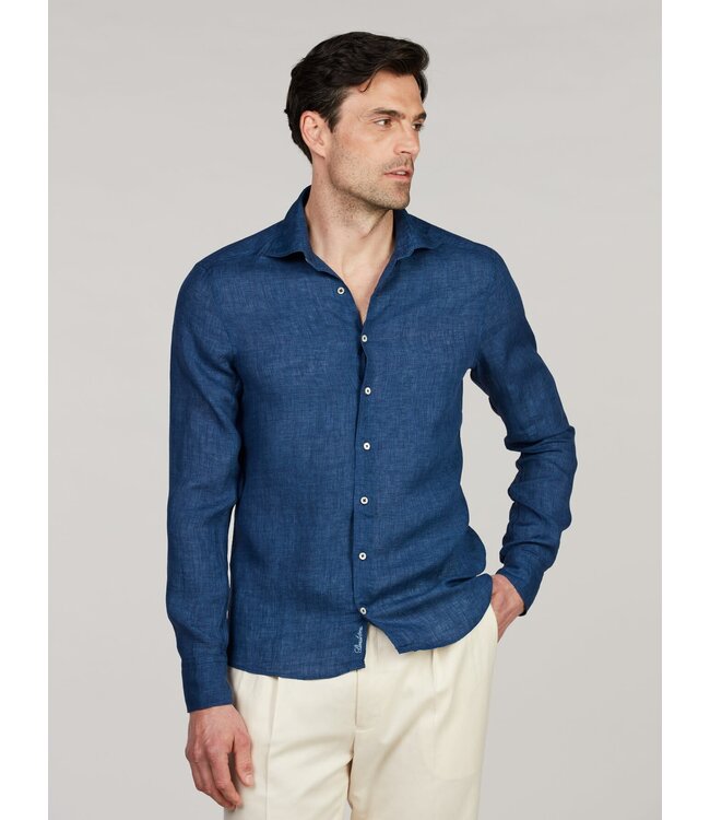 Stenstroms Overhemd, Linnen, Lange Mouw, Slimline, Blauw