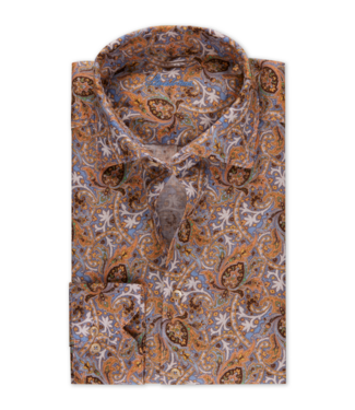 Stenstroms Stenstroms, Overhemd, Linnen, Paisley Patroon, Blauw, Bruin, Lange Mouw, New Slimline