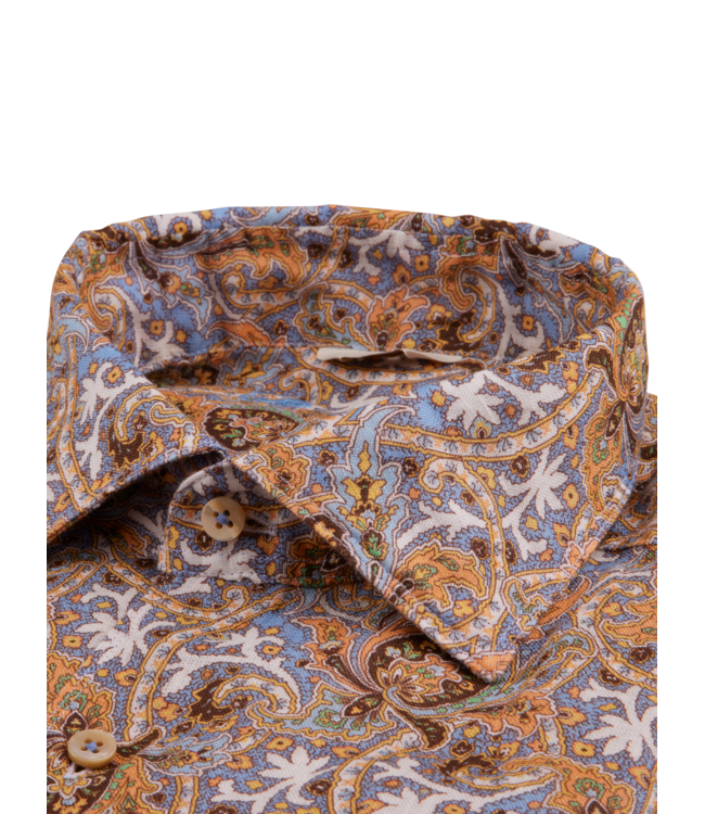 Stenstroms Overhemd, Linnen, Paisley Patroon, Blauw, Bruin, Lange Mouw, New Slimline
