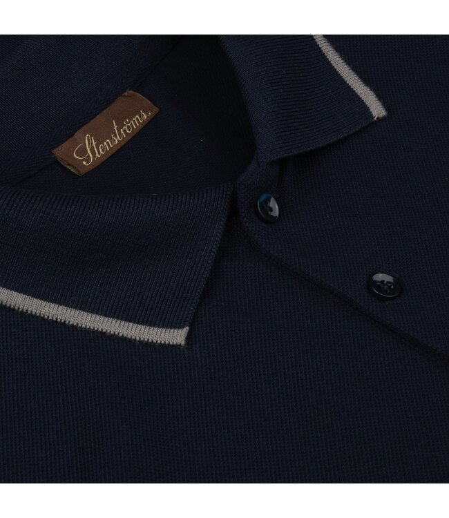 Stenstroms Polo, Korte Mouw, Pique Katoen, Donkerblauw