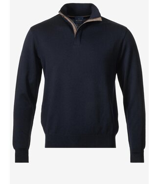 Paul & Shark Paul & Shark, Trui, Half-zip, Merino Summer Wool, Donkerblauw, Bruin Suede Accenten