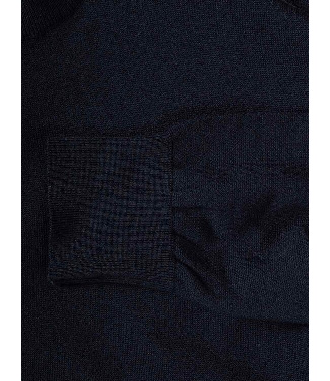 Paul & Shark Trui, Half-zip, Merino Summer Wool, Donkerblauw, Bruin Suede Accenten