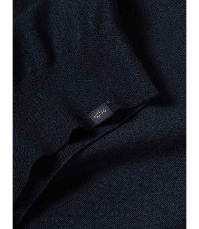 Paul & Shark Trui, Half-zip, Merino Summer Wool, Donkerblauw, Bruin Suede Accenten