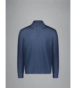 Paul & Shark Paul & Shark, Trui, Half-Zip, Merino Summer Wool, Jeansblauw met Beige Alcantara Accenten