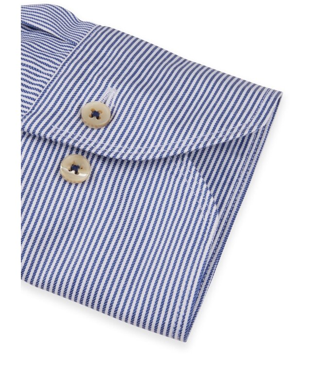 Stenstroms Overhemd, Twill Katoen, Casual, Lange Mouw, Blauw Wit Gestreept, Regular Fit