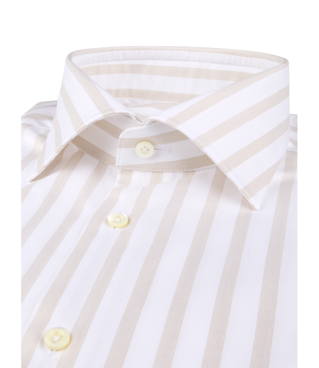 Stenstroms Overhemd, Lange Mouw, Twill, Twofold Katoen, Wit, Beige, Gestreept, Slimline
