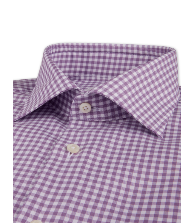 Stenstroms Overhemd, Twill Twofold Katoen, Lange Mouw, Paars, Wit Geruit, Regular Fit