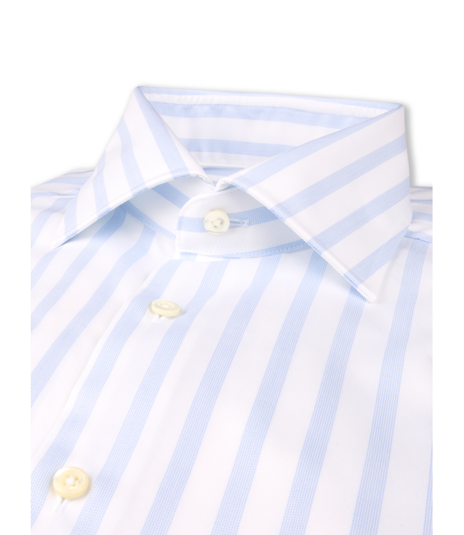 Stenstroms Overhemd, Lange Mouw, Twill, Twofold Katoen, Wit, Blauw, Gestreept, Slimline