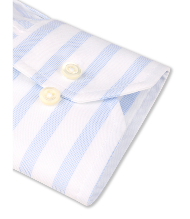 Stenstroms Overhemd, Lange Mouw, Twill, Twofold Katoen, Wit, Blauw, Gestreept, Slimline