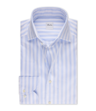 Stenstroms Stenstroms, Overhemd, Twill Katoen, Lange Mouw, Schiller Kraag / One Piece Collar, Wit, Lichtblauw Gestreept, Regular Fit