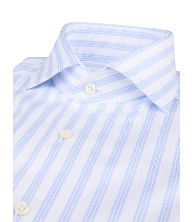 Stenstroms Overhemd, Twill Katoen, Lange Mouw, Schiller Kraag / One Piece Collar, Wit, Lichtblauw Gestreept, Regular Fit