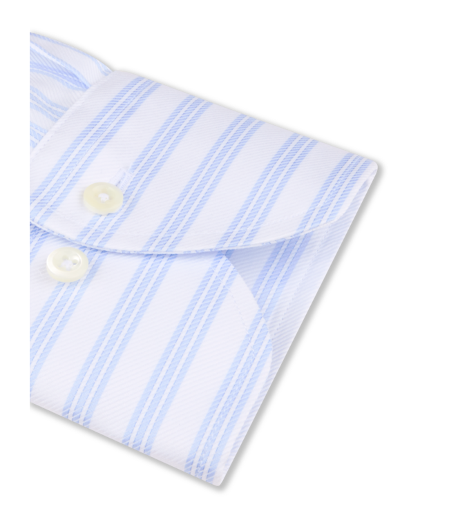 Stenstroms Overhemd, Twill Katoen, Lange Mouw, Schiller Kraag / One Piece Collar, Wit, Lichtblauw Gestreept, Regular Fit