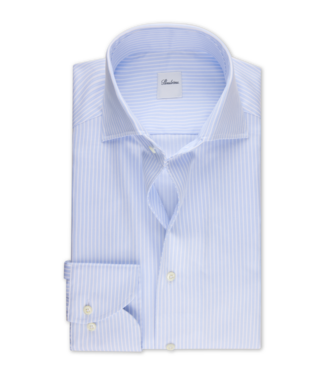 Stenstroms Stenstroms, Overhemd, Twill Katoen, Lange Mouw, Schiller Kraag / One Piece Collar, Wit, Lichtblauw, Gestreept, Smalle Streep, Slimline