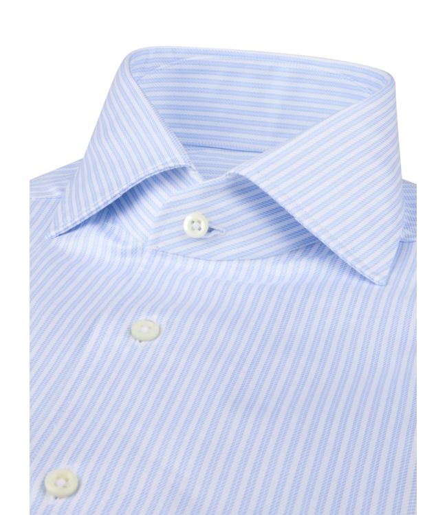Stenstroms Overhemd, Twill Katoen, Lange Mouw, Schiller Kraag / One Piece Collar, Wit, Lichtblauw, Gestreept, Smalle Streep, Slimline