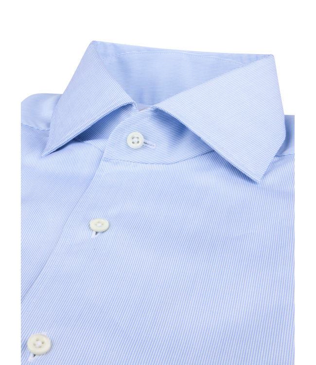 Stenstroms Overhemd, Schiller Kraag, One Piece Collar, Lange Mouw, Twill Katoen, Wit, Lichtblauw, Pinstripe, Regular Fit