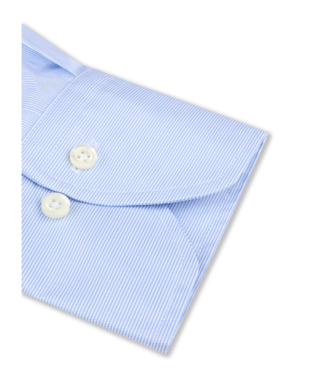 Stenstroms Overhemd, Schiller Kraag, One Piece Collar, Lange Mouw, Twill Katoen, Wit, Lichtblauw, Pinstripe, Regular Fit
