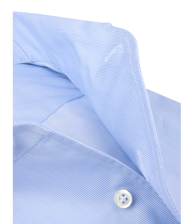 Stenstroms Overhemd, Schiller Kraag, One Piece Collar, Lange Mouw, Twill Katoen, Wit, Lichtblauw, Pinstripe, Slimline