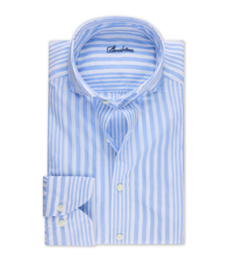 Stenstroms Stenstroms, Overhemd, Poplin Katoen, Lange Mouw, Wit, Lichtblauw Gestreept, Regular Fit