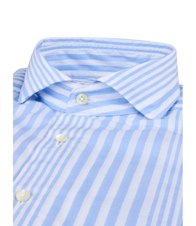 Stenstroms Overhemd, Poplin Katoen, Lange Mouw, Wit, Lichtblauw Gestreept, Slimline
