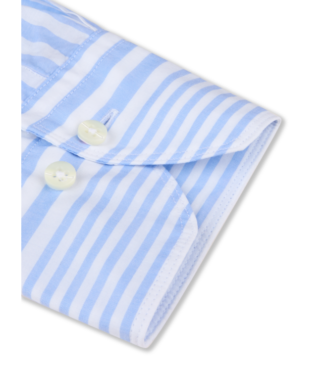 Stenstroms Overhemd, Poplin Katoen, Lange Mouw, Wit, Lichtblauw Gestreept, Slimline