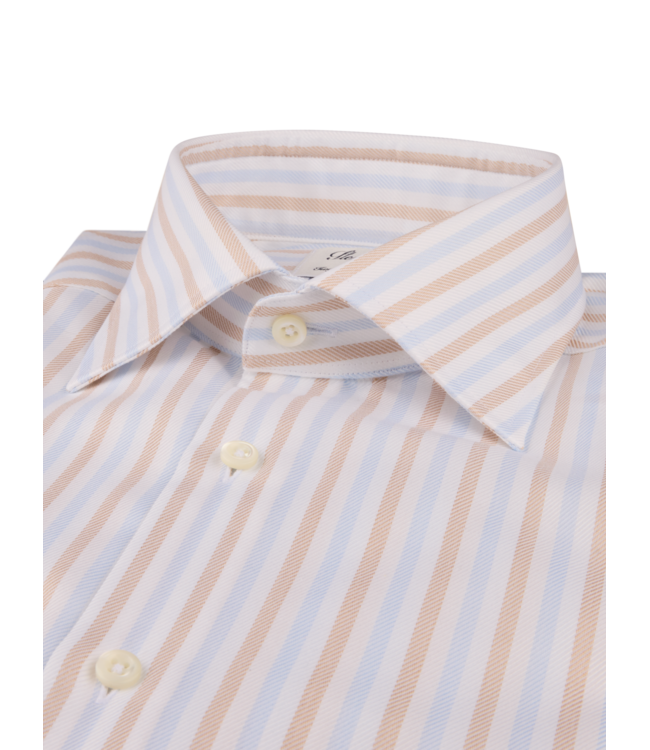 Stenstroms Overhemd, Lange Mouw, Twill Katoen, Wit, Lichtblauw, Beige, Gestreept, Regular Fit