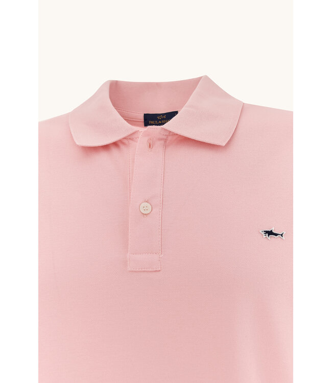 Paul & Shark Polo, Korte Mouw, Pique Katoen, Uni Roze, Shark Logo