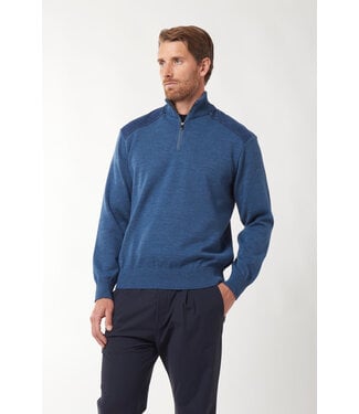 Paul & Shark Paul & Shark, Trui, Half-Zip, Wol, Jeansblauw, Ribcord Details Lichtblauw