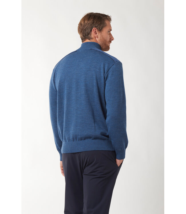 Paul & Shark Trui, Half-Zip, Wol, Jeansblauw, Ribcord Details Lichtblauw