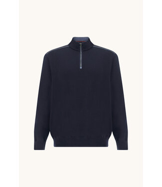 Paul & Shark Paul & Shark, Trui, Half-Zip, Merino Wol, Schouder Patches, Donkerblauw, Lichtblauwe Accenten