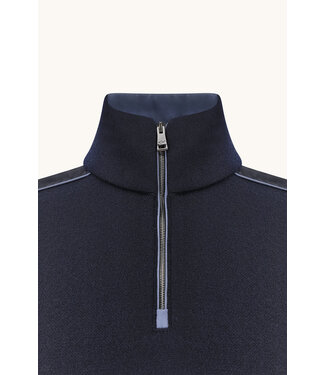 Paul & Shark Paul & Shark, Trui, Half-Zip, Merino Wol, Schouder Patches, Donkerblauw, Lichtblauwe Accenten