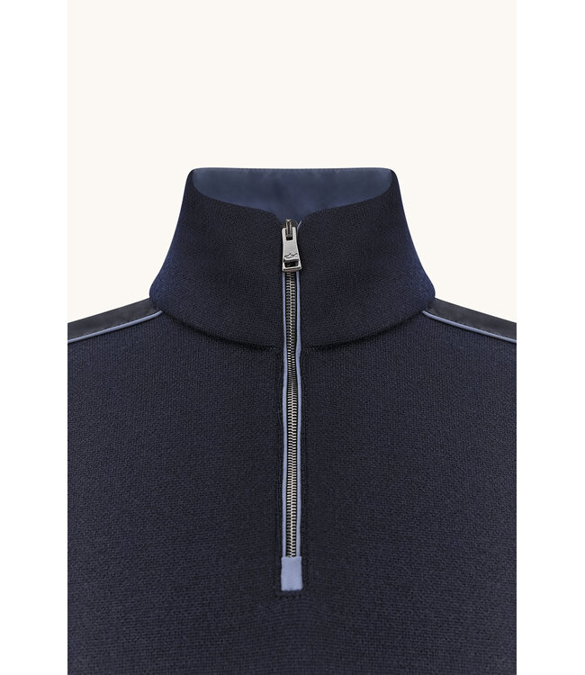 Paul & Shark Trui, Half-Zip, Merino Wol, Schouder Patches, Donkerblauw, Lichtblauwe Accenten