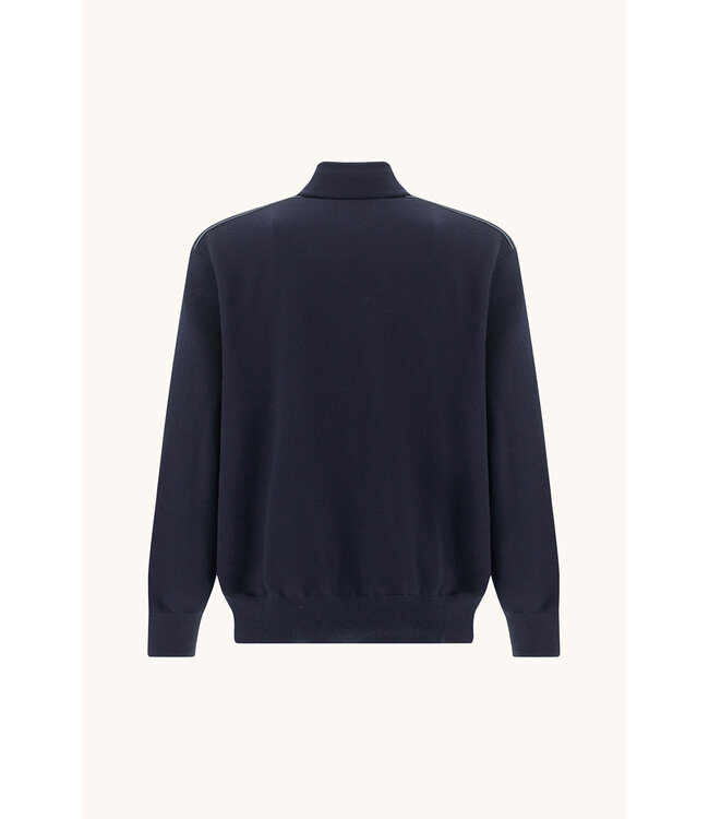 Paul & Shark Trui, Half-Zip, Merino Wol, Schouder Patches, Donkerblauw, Lichtblauwe Accenten