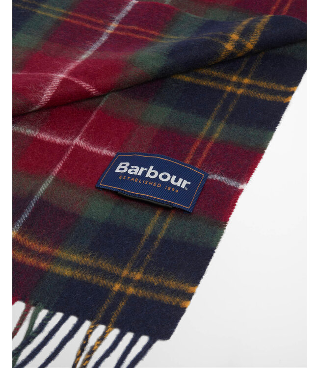 Barbour Sjaal, Merino Cashmere Mix, Winterberry Tartan Blauw, Rood, Geel, Groen Geruit