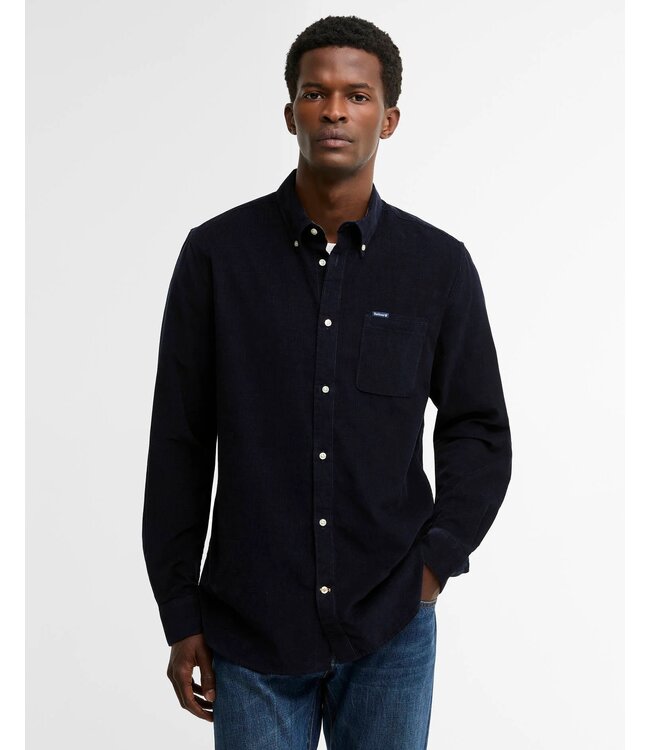Barbour Overhemd, Tailored Fit, Donkerblauw Ribcord,  Classic Tartan Contrastkraag