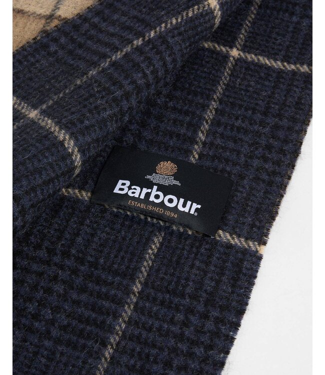 Barbour Sjaal, Lamswol, Birchwood Dress Tartan, Reversible, Blauw, Beige Geruit